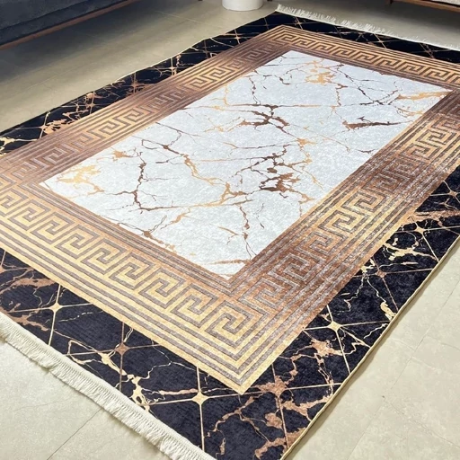 فرش مدرن مشکی طلایی هازان ترک ابعاد دلخواه (پس کرایه) فرش مدرن مشکی طلایی هازان ترک ابعاد دلخواه (پس کرایه) - Image 2