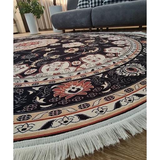 فرش ماشینی چاپی | فرشینه بیضی هازان ترک زمینه مشکی (پس کرایه) فرش ماشینی چاپی | فرشینه بیضی هازان ترک زمینه مشکی (پس کرایه) - Image 4