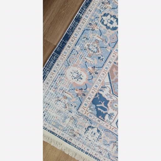 فرش ماشینی چاپی | فرشینه مخمل طرح آبی وینتیج استوپ دار O132 (پس کرایه) فرش ماشینی چاپی | فرشینه مخمل طرح آبی وینتیج استوپ دار O132 (پس کرایه) - Image 3