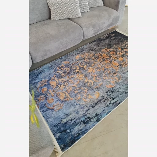 فرش ماشینی چاپی | فرشینه هازان ترک وینتیج سرمه ای (پس کرایه) فرش ماشینی چاپی | فرشینه هازان ترک وینتیج سرمه ای (پس کرایه) - Image 3