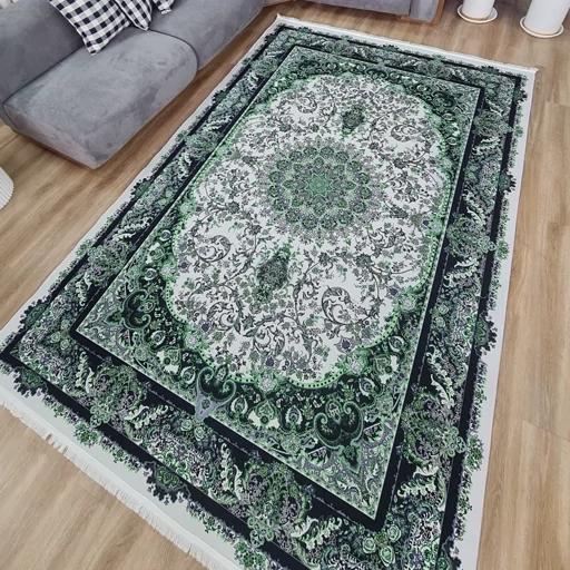 فرش ماشینی چاپی | فرشینه هازان ترک زمینه سبز و سفید کد h556 (پس کرایه) فرش ماشینی چاپی | فرشینه هازان ترک زمینه سبز و سفید کد h556 (پس کرایه)