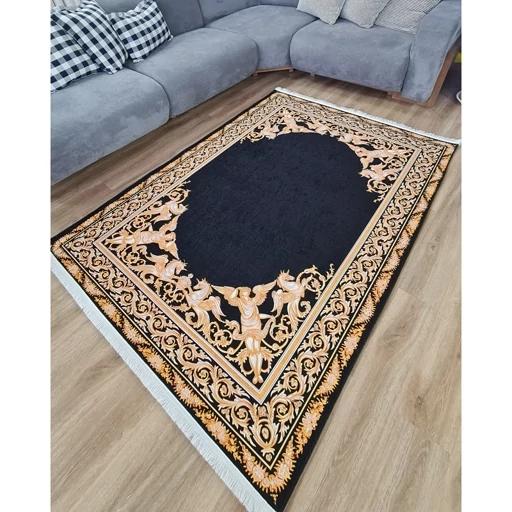 فرش ماشینی چاپی | فرشینه هازان ترک طرح مشکی طلایی لوکس کد 010 (پس کرایه) فرش ماشینی چاپی | فرشینه هازان ترک طرح مشکی طلایی لوکس کد 010 (پس کرایه)