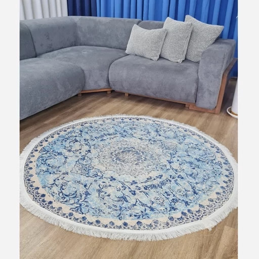 فرش ماشینی چاپی | فرشینه مخمل گرد رنگ آبی کد C23 (پس کرایه) فرش ماشینی چاپی | فرشینه مخمل گرد رنگ آبی کد C23 (پس کرایه) - Image 6