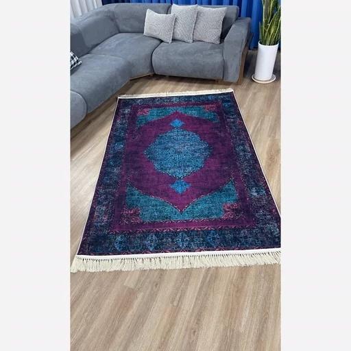 فرش ماشینی چاپی | فرشینه هازان ترک ضد پُرز بنفش آبی w1915(بنفش) (پس کرایه) فرش ماشینی چاپی | فرشینه هازان ترک ضد پُرز بنفش آبی w1915(بنفش) (پس کرایه) - Image 6