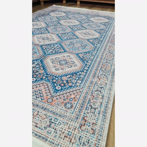 فرش ماشینی چاپی | فرشینه هازان ترک طرح سنتی آبی 154 (پس کرایه) فرش ماشینی چاپی | فرشینه هازان ترک طرح سنتی آبی 154 (پس کرایه) - Image 8