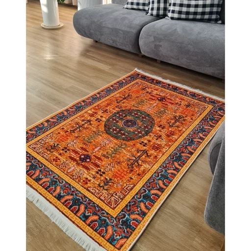 فرش ماشینی چاپی | فرشینه هازان ترک زمینه نارنجی کدO149 (پس کرایه) فرش ماشینی چاپی | فرشینه هازان ترک زمینه نارنجی کدO149 (پس کرایه) - Image 7