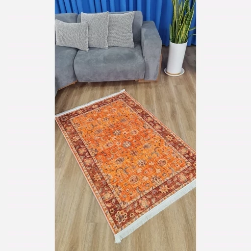 فرش ماشینی چاپی | فرشینه هازان ترک طرح سنتی نارنجی (پس کرایه) فرش ماشینی چاپی | فرشینه هازان ترک طرح سنتی نارنجی (پس کرایه) - Image 5