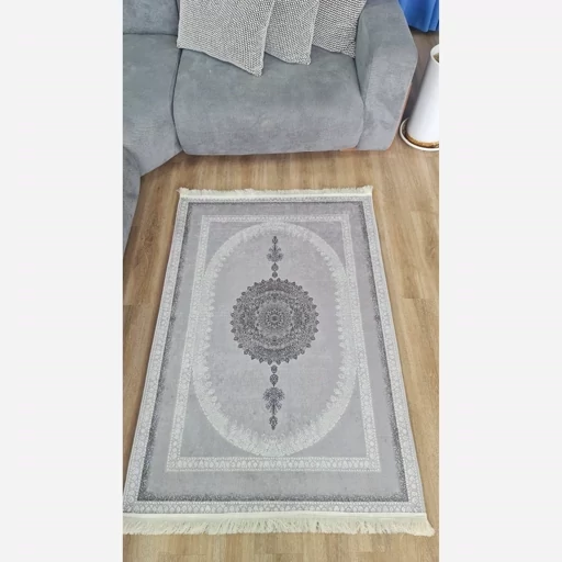 فرش ماشینی چاپی | فرشینه مخمل طوسی نئوکلاسیک (پس کرایه) فرش ماشینی چاپی | فرشینه مخمل طوسی نئوکلاسیک (پس کرایه) - Image 4