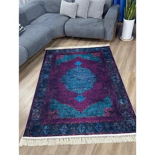 فرش ماشینی چاپی | فرشینه هازان ترک ضد پُرز بنفش آبی w1915(بنفش) (پس کرایه) فرش ماشینی چاپی | فرشینه هازان ترک ضد پُرز بنفش آبی w1915(بنفش) (پس کرایه) - Image 5