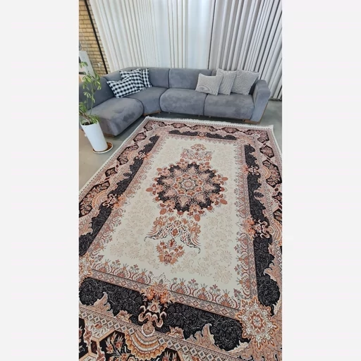 فرشینه هازان ترک طرح سنتی کرم کدh307 (پس کرایه) فرشینه هازان ترک طرح سنتی کرم کدh307 (پس کرایه) - Image 2