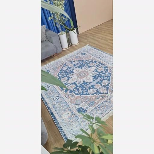 فرش ماشینی چاپی | فرشینه مخمل طرح آبی وینتیج استوپ دار O132 (پس کرایه) فرش ماشینی چاپی | فرشینه مخمل طرح آبی وینتیج استوپ دار O132 (پس کرایه) - Image 7