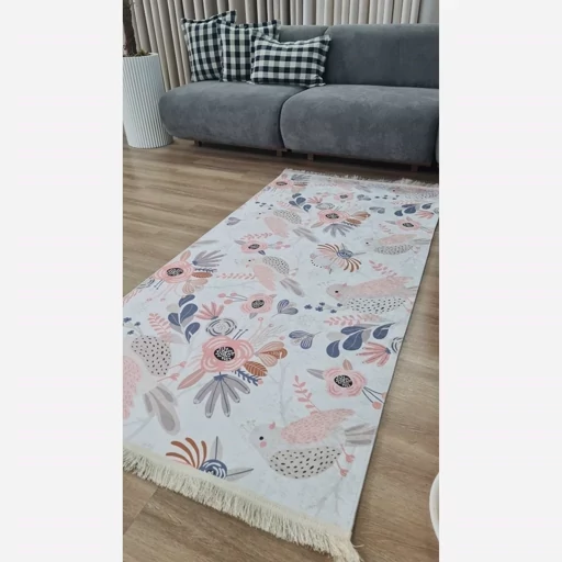 فرش ماشینی چاپی | فرشینه مخمل طرح گل و کبوتر R111 (پس کرایه) فرش ماشینی چاپی | فرشینه مخمل طرح گل و کبوتر R111 (پس کرایه) - Image 3