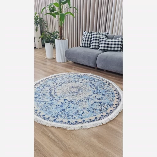 فرش ماشینی چاپی | فرشینه مخمل گرد رنگ آبی کد C23 (پس کرایه) فرش ماشینی چاپی | فرشینه مخمل گرد رنگ آبی کد C23 (پس کرایه) - Image 3