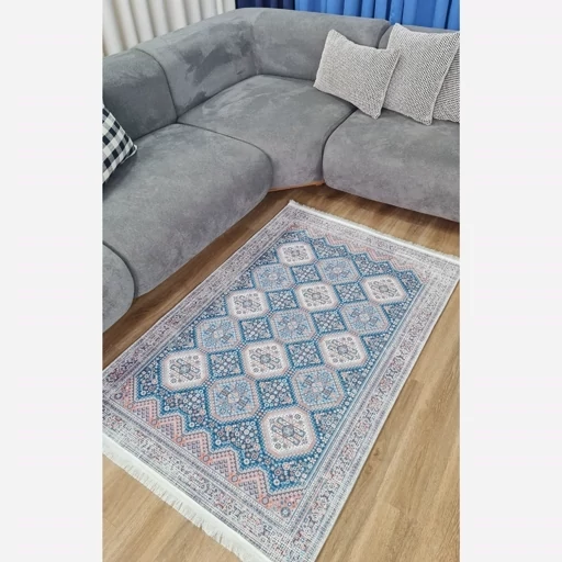 فرش ماشینی چاپی | فرشینه هازان ترک طرح سنتی آبی 154 (پس کرایه) فرش ماشینی چاپی | فرشینه هازان ترک طرح سنتی آبی 154 (پس کرایه) - Image 2