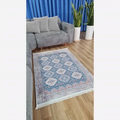 فرش ماشینی چاپی | فرشینه هازان ترک طرح سنتی آبی 154 (پس کرایه) فرش ماشینی چاپی | فرشینه هازان ترک طرح سنتی آبی 154 (پس کرایه) - Image 10
