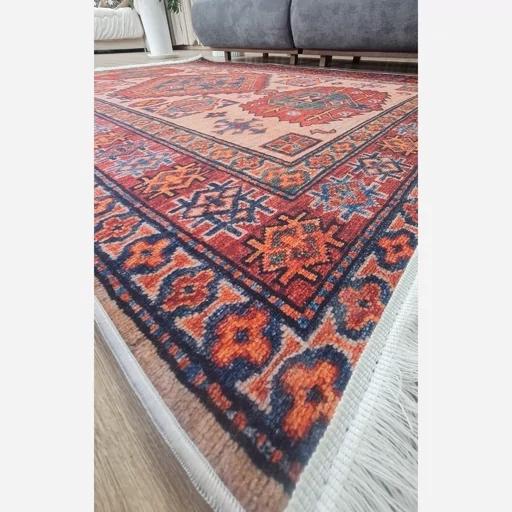 فرش ماشینی چاپی | فرشینه هازان ترک طرح سنتی قرمز کد O110 (پس کرایه) فرش ماشینی چاپی | فرشینه هازان ترک طرح سنتی قرمز کد O110 (پس کرایه) - Image 2