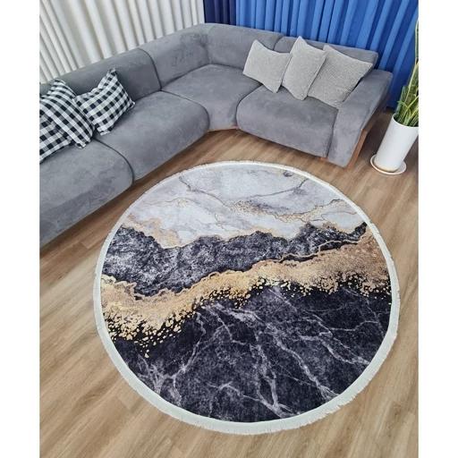 فرش ماشینی چاپی | فرشینه گرد هازان ترک سفید طلایی طرح سنگ کد S100 (پس کرایه) فرش ماشینی چاپی | فرشینه گرد هازان ترک سفید طلایی طرح سنگ کد S100 (پس کرایه)