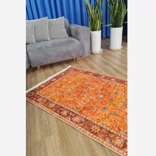 فرش ماشینی چاپی | فرشینه هازان ترک طرح سنتی نارنجی (پس کرایه) فرش ماشینی چاپی | فرشینه هازان ترک طرح سنتی نارنجی (پس کرایه) - Image 4