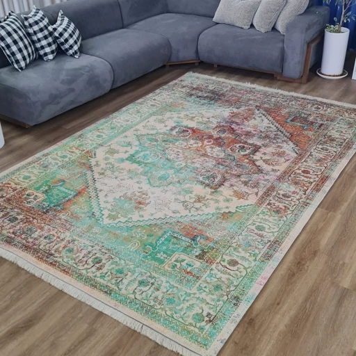 فرشینه مخمل هازان ترک طرح فیروزه U453(پس کرایه) فرشینه مخمل هازان ترک طرح فیروزه U453(پس کرایه) - Image 7