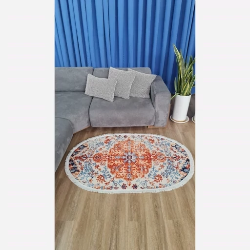 فرش ماشینی چاپی | فرشینه بیضی نارنجی هازان ترک کدB142 (پس کرایه) فرش ماشینی چاپی | فرشینه بیضی نارنجی هازان ترک کدB142 (پس کرایه) - Image 6