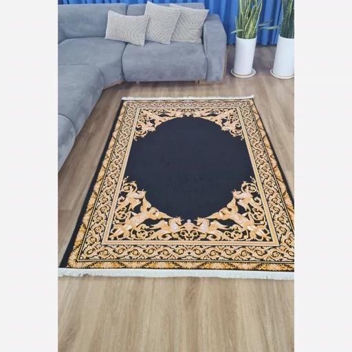 فرش ماشینی چاپی | فرشینه هازان ترک طرح مشکی طلایی لوکس کد 010 (پس کرایه) فرش ماشینی چاپی | فرشینه هازان ترک طرح مشکی طلایی لوکس کد 010 (پس کرایه) - Image 6