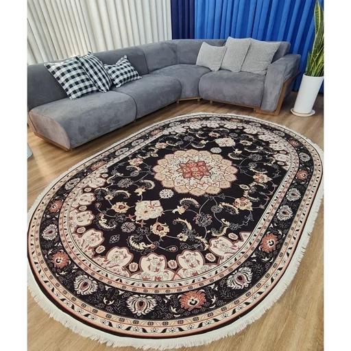 فرش ماشینی چاپی | فرشینه بیضی هازان ترک زمینه مشکی (پس کرایه) فرش ماشینی چاپی | فرشینه بیضی هازان ترک زمینه مشکی (پس کرایه)