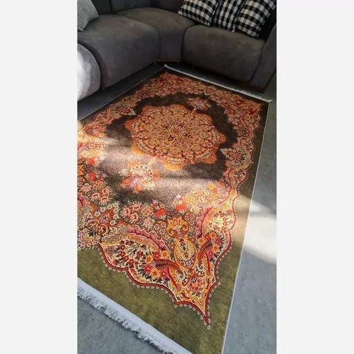 فرش ماشینی چاپی | فرشینه هازان ترک طرح سنتی زمینه سبز و نارنجی 058 (پس کرایه) فرش ماشینی چاپی | فرشینه هازان ترک طرح سنتی زمینه سبز و نارنجی 058 (پس کرایه) - Image 3