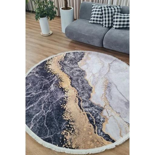 فرش ماشینی چاپی | فرشینه گرد هازان ترک سفید طلایی طرح سنگ کد S100 (پس کرایه) فرش ماشینی چاپی | فرشینه گرد هازان ترک سفید طلایی طرح سنگ کد S100 (پس کرایه) - Image 3