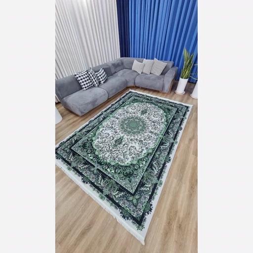 فرش ماشینی چاپی | فرشینه هازان ترک زمینه سبز و سفید کد h556 (پس کرایه) فرش ماشینی چاپی | فرشینه هازان ترک زمینه سبز و سفید کد h556 (پس کرایه) - Image 4