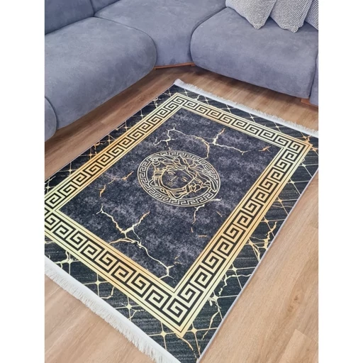 فرش ماشینی چاپی | فرشینه مخمل طرح ورساچه مشکی طلایی کد h481(پس کرایه) فرش ماشینی چاپی | فرشینه مخمل طرح ورساچه مشکی طلایی کد h481(پس کرایه)