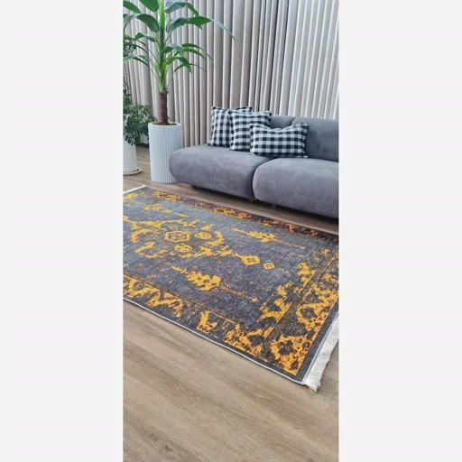 فرشینه هازان ترک وینتیج طوسی زرد (پس کرایه) فرشینه هازان ترک وینتیج طوسی زرد (پس کرایه) - Image 3