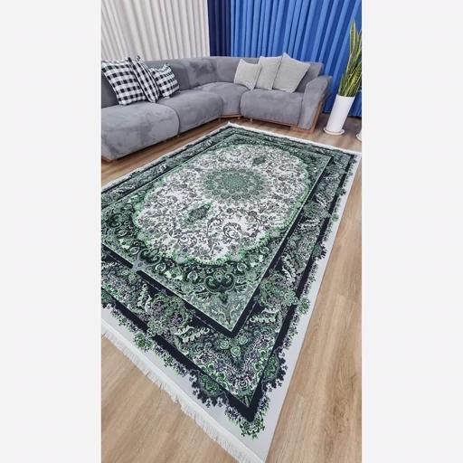 فرش ماشینی چاپی | فرشینه هازان ترک زمینه سبز و سفید کد h556 (پس کرایه) فرش ماشینی چاپی | فرشینه هازان ترک زمینه سبز و سفید کد h556 (پس کرایه) - Image 5