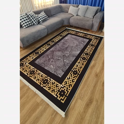 فرش ماشینی چاپی | فرشینه هازان ترک مدرن مشکی طلایی کد h246 (پس کرایه) فرش ماشینی چاپی | فرشینه هازان ترک مدرن مشکی طلایی کد h246 (پس کرایه) - Image 10