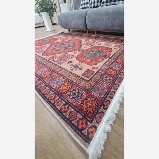 فرش ماشینی چاپی | فرشینه هازان ترک طرح سنتی قرمز کد O110 (پس کرایه) فرش ماشینی چاپی | فرشینه هازان ترک طرح سنتی قرمز کد O110 (پس کرایه) - Image 5