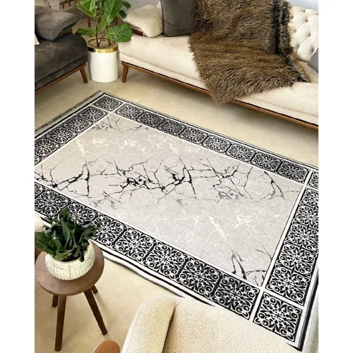 فرش ماشینی چاپی | فرشینه هازان ترک مدرن طوسی نقره ای (پس کرایه) فرش ماشینی چاپی | فرشینه هازان ترک مدرن طوسی نقره ای (پس کرایه) - Image 2