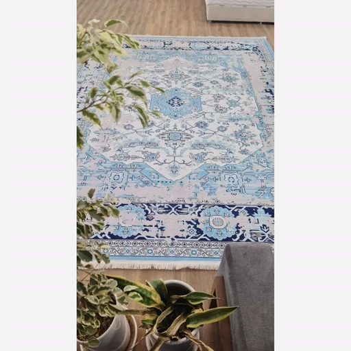 فرشینه مخمل آبی وینتیج (پس کرایه) فرشینه مخمل آبی وینتیج (پس کرایه) - Image 3