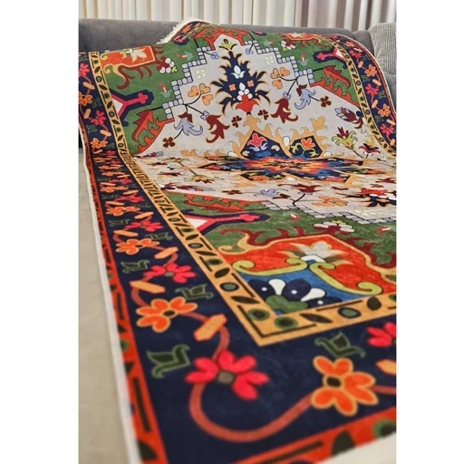 فرشینه سنتی سبز و لاکی هازان ترک کد O138(پس کرایه) فرشینه سنتی سبز و لاکی هازان ترک کد O138(پس کرایه) - Image 2