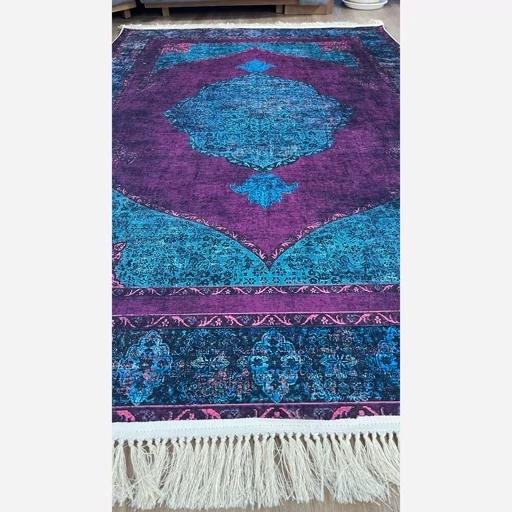 فرش ماشینی چاپی | فرشینه هازان ترک ضد پُرز بنفش آبی w1915(بنفش) (پس کرایه) فرش ماشینی چاپی | فرشینه هازان ترک ضد پُرز بنفش آبی w1915(بنفش) (پس کرایه) - Image 2