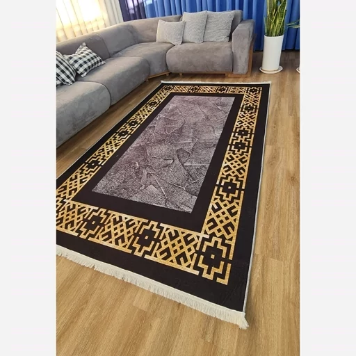 فرش ماشینی چاپی | فرشینه هازان ترک مدرن مشکی طلایی کد h246 (پس کرایه) فرش ماشینی چاپی | فرشینه هازان ترک مدرن مشکی طلایی کد h246 (پس کرایه) - Image 7