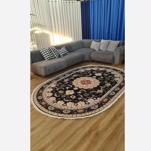 فرش ماشینی چاپی | فرشینه بیضی هازان ترک زمینه مشکی (پس کرایه) فرش ماشینی چاپی | فرشینه بیضی هازان ترک زمینه مشکی (پس کرایه) - Image 6