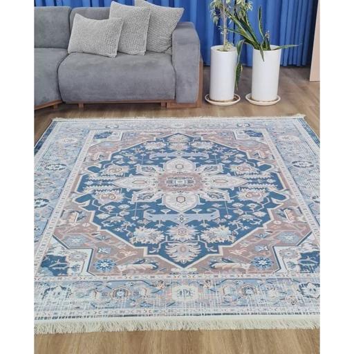 فرش ماشینی چاپی | فرشینه مخمل طرح آبی وینتیج استوپ دار O132 (پس کرایه) فرش ماشینی چاپی | فرشینه مخمل طرح آبی وینتیج استوپ دار O132 (پس کرایه) - Image 2