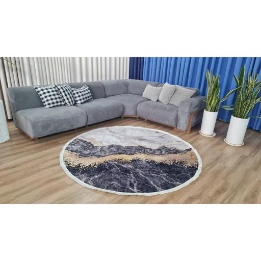 فرش ماشینی چاپی | فرشینه گرد هازان ترک سفید طلایی طرح سنگ کد S100 (پس کرایه) فرش ماشینی چاپی | فرشینه گرد هازان ترک سفید طلایی طرح سنگ کد S100 (پس کرایه) - Image 6