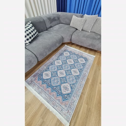 فرش ماشینی چاپی | فرشینه هازان ترک طرح سنتی آبی 154 (پس کرایه) فرش ماشینی چاپی | فرشینه هازان ترک طرح سنتی آبی 154 (پس کرایه) - Image 4