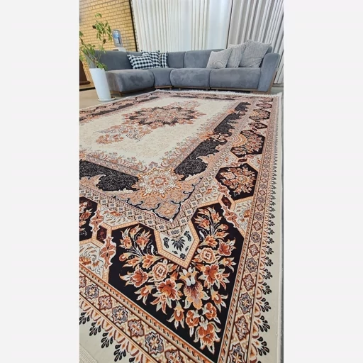 فرشینه هازان ترک طرح سنتی کرم کدh307 (پس کرایه) فرشینه هازان ترک طرح سنتی کرم کدh307 (پس کرایه) - Image 6