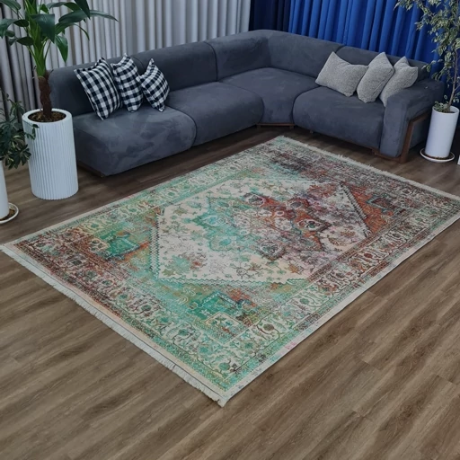 فرشینه مخمل هازان ترک طرح فیروزه U453(پس کرایه) فرشینه مخمل هازان ترک طرح فیروزه U453(پس کرایه) - Image 3