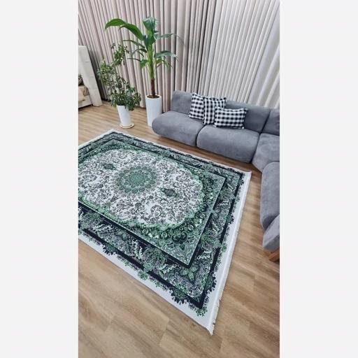 فرش ماشینی چاپی | فرشینه هازان ترک زمینه سبز و سفید کد h556 (پس کرایه) فرش ماشینی چاپی | فرشینه هازان ترک زمینه سبز و سفید کد h556 (پس کرایه) - Image 3