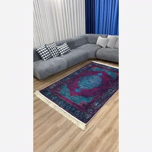 فرش ماشینی چاپی | فرشینه هازان ترک ضد پُرز بنفش آبی w1915(بنفش) (پس کرایه) فرش ماشینی چاپی | فرشینه هازان ترک ضد پُرز بنفش آبی w1915(بنفش) (پس کرایه) - Image 3