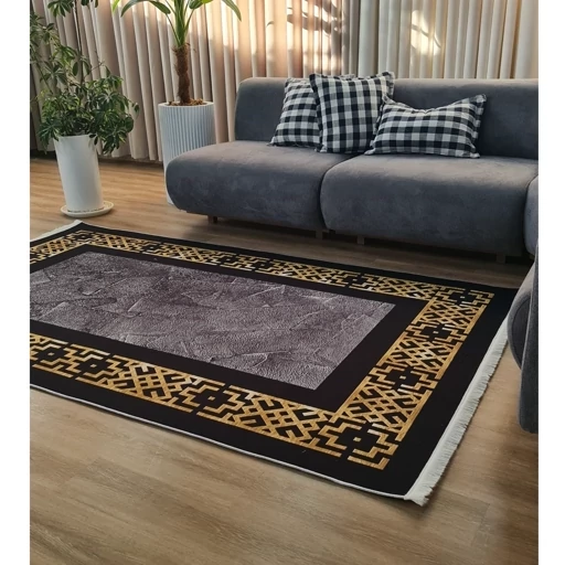 فرش ماشینی چاپی | فرشینه هازان ترک مدرن مشکی طلایی کد h246 (پس کرایه) فرش ماشینی چاپی | فرشینه هازان ترک مدرن مشکی طلایی کد h246 (پس کرایه) - Image 3
