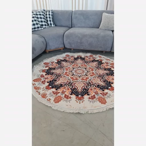 فرشینه هازان ترک طرح سنتی کرم کدh307 (پس کرایه) فرشینه هازان ترک طرح سنتی کرم کدh307 (پس کرایه) - Image 3