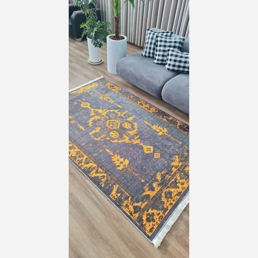 فرشینه هازان ترک وینتیج طوسی زرد (پس کرایه) فرشینه هازان ترک وینتیج طوسی زرد (پس کرایه) - Image 5